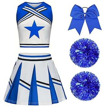 Vestito Cheerleader Bambina Costume da Cheerleader per Ragazze Bambini con Pon Pon Cheerleader e cerchietto per capelli Uniforme da Cheerleader Bambina per Carnevale Compleanno Halloween Feste Cosplay