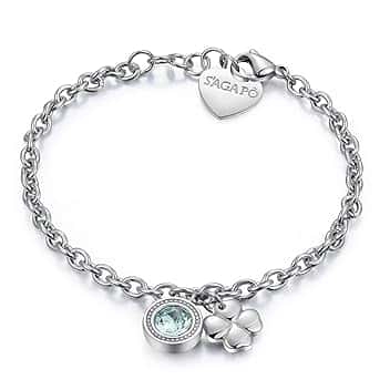 S’AGAPÕ S'Agapõ Bracciale Donna in Acciaio e Cristalli con Simbolo Quadrifoglio | Collezione Lucky Light - SKT12
