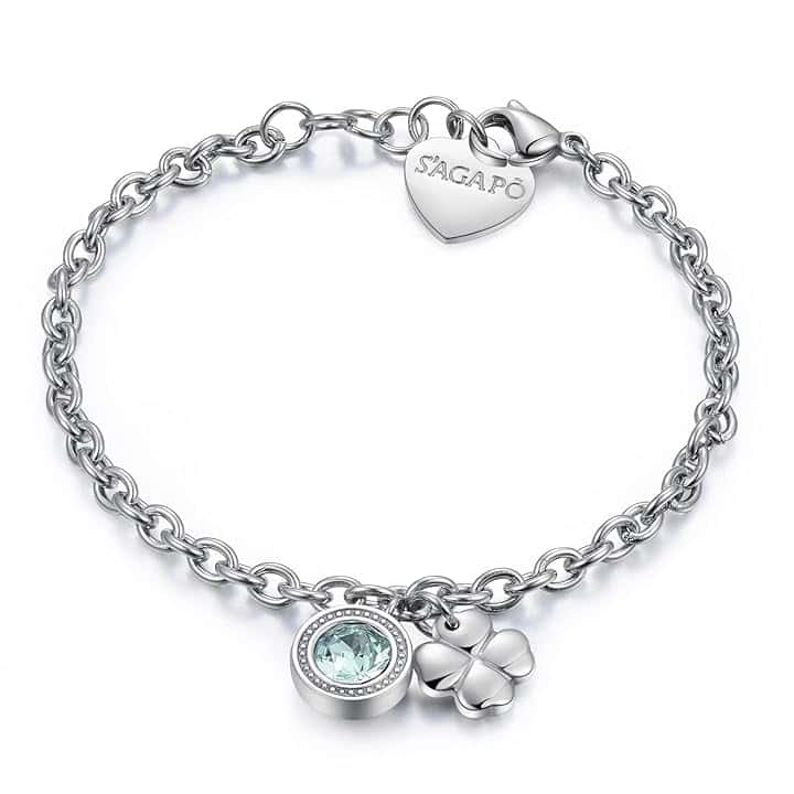 S’AGAPÕ S'Agapõ Bracciale Donna in Acciaio e Cristalli con Simbolo Quadrifoglio | Collezione Lucky Light - SKT12