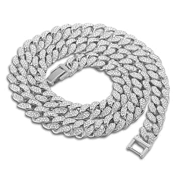 HALUKAKAH Catena a Maglie Cubane per Bambini,Bracciale Collana Girocollo Miami con Placcato in Oro 18K/Oro Bianco Platino,Diamanti di Laboratorio Incastonati a Mano,Adatta 8-16 Anni,con Scatola Regalo