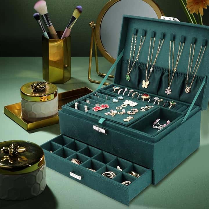 talifoca talifoca Porta Gioielli Donna, Cofanetto Portagioie Scatola Porta Gioielli da Viaggio con tre Strati, Grande Gioielli Scatola Organizer per Anelli Bracciali Orecchini Collane