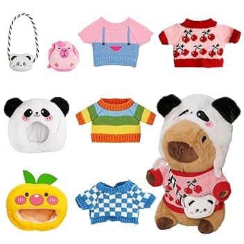 Vestiti per Capibara di 23 cm, con 5 vestiti, cappello e 2 borse, vestiti per Capibara, giocattolo educativo per bambine/bambini dai 3 anni in su (Capybara-d)