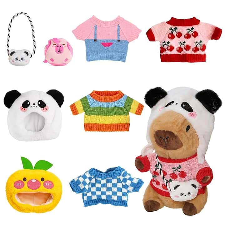 Vestiti per Capibara di 23 cm, con 5 vestiti, cappello e 2 borse, vestiti per Capibara, giocattolo educativo per bambine/bambini dai 3 anni in su (Capybara-d)