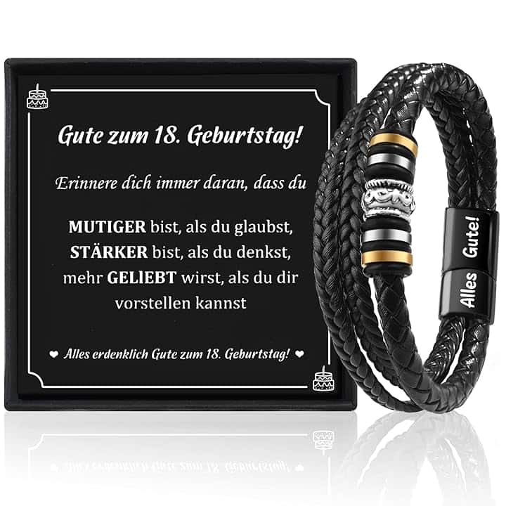 Cheerslife Bracciale in Pelle per Ragazzo, Regalo per 18° Compleanno, Argento, Moderno, Aragosta, Intrecciata