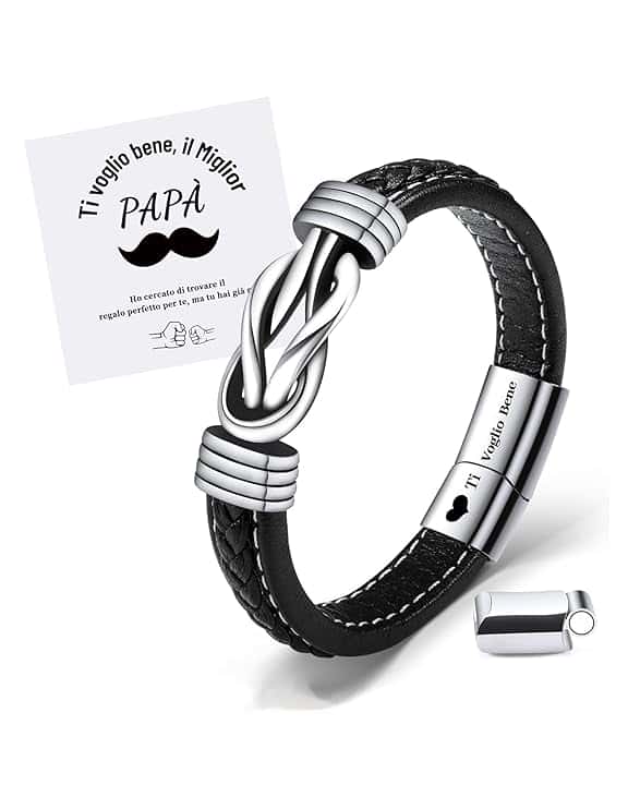 MANVEN Bracciale Uomo Da Papà Figlio Bracciale In Pelle Con Chiusura Magnetica Regalo per Figlio Papà Uomini Regali Per La Festa Del Papà Regalo Figlio Compleanno