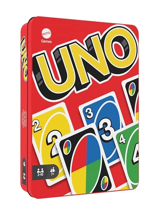 Mattel Games UNO - l'iconico gioco di carte per tutta la famiglia in confezione di metallo da collezione, 112 carte riciclabili per serate di gioco e feste tra amici, giocattolo, 7+ anni, HGB63