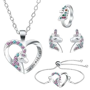 OSDUE Girls Regalo Set,Collana Bracciale Orecchini Anelli, Principessa Kit Gioielli Forniture Feste Accessori Regalo Compleanno
