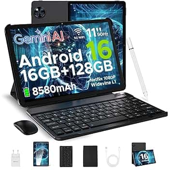 DOOGEE U11 Android 16 Tablet 11 Pollici, 16GB+128GB/2TB TF Tablet con Tastiera, 90Hz, 8580mAh, 7.9mm Thin, Unisoc T7200 Octa Core/13MP/Widevine L1/Face ID, Tablets con Penna & Mouse & Case - Nero