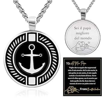 FANCIBAND Regalo San Valentino per Lui, Argento Collana Uomo Acciaio con Ancora Bussola, Regalo Uomo San Valentino Compleanno Anniversario per Lui Marito Fidanzato