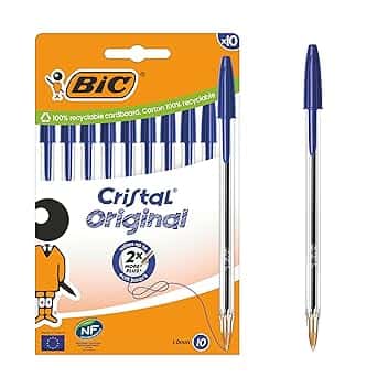 BIC Penne a Sfera Cristal Original con Punta Media (1,00 mm) e Tappi Abbinati al Colore dell’Inchiostro - Blu, Confezione da 10