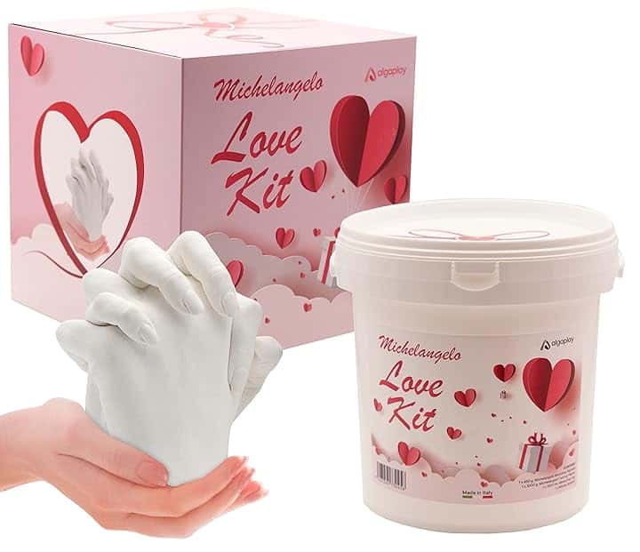 LOVE Kit Calco Mani Coppia Alginato per Calchi, Gesso per Stampi, Stampo Mani Gesso Coppia, Idee Regalo Donna Compleanno, Regali per Lui, Regalo Amica Compleanno, Regalo Anniversario Festa del papà