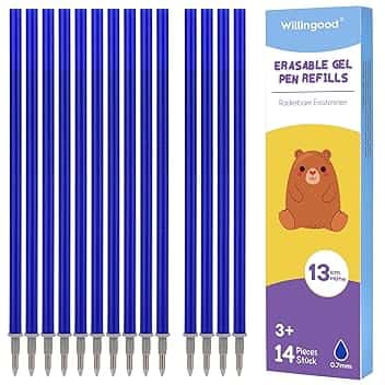 Refill per Penna Gel Cancellabile,compatibili con Legami,14 Pezzi,Blu, Altezza 13 cm, Inchiostro Termosensibile, Punta 0,7 mm, Particolarmente adatto per la scuola e la vita quotidiana