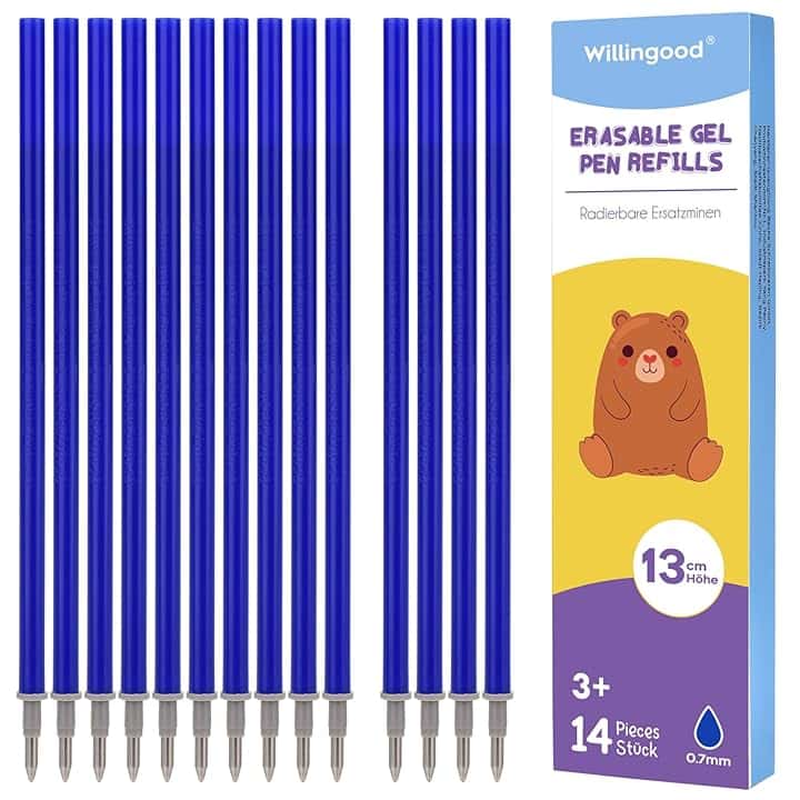 Refill per Penna Gel Cancellabile,compatibili con Legami,14 Pezzi,Blu, Altezza 13 cm, Inchiostro Termosensibile, Punta 0,7 mm, Particolarmente adatto per la scuola e la vita quotidiana