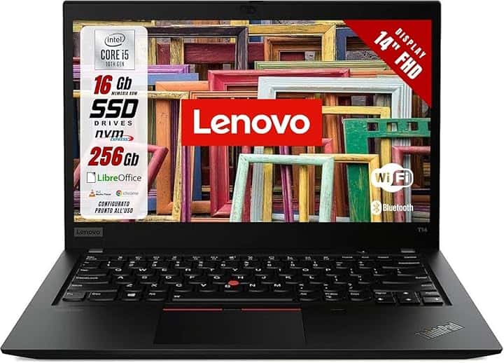 Lenovo Thinkpad T14 Gen 1 Business Laptop, 14" FHD Notebook Intel Core i5-10310U, 16 GB DDR4 RAM, SSD da 256 GB, Layaut tastiera Italiano, Windows 11 Pro (ricondizionato)