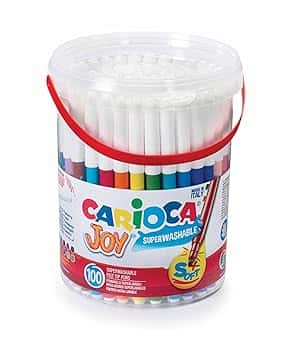CARIOCA Barattolo Pennarelli Joy, Pennarelli Colorati per Bambini con Punta Fine, Ideali per Disegnare e Colorare, Super Lavabili, Colori Assortiti, 100 Pezzi