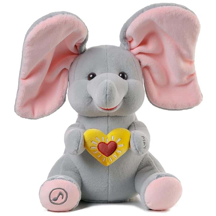 Elefante di Peluche Elettrico Animato, Flappy Elefantino, Peluche Elefante che Muove le Orecchie & Gioca a Cucù, Cantante con Musica, Regalo per Bambini