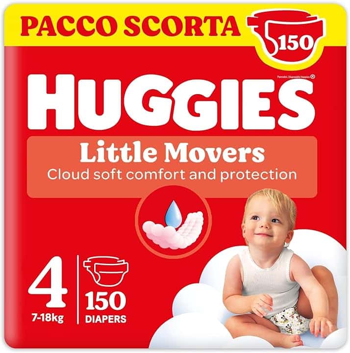 Huggies Ultra Comfort, Pannolini Taglia 4 (7-18 Kg), Design Disney, Pacco Scorta, 150 Pz