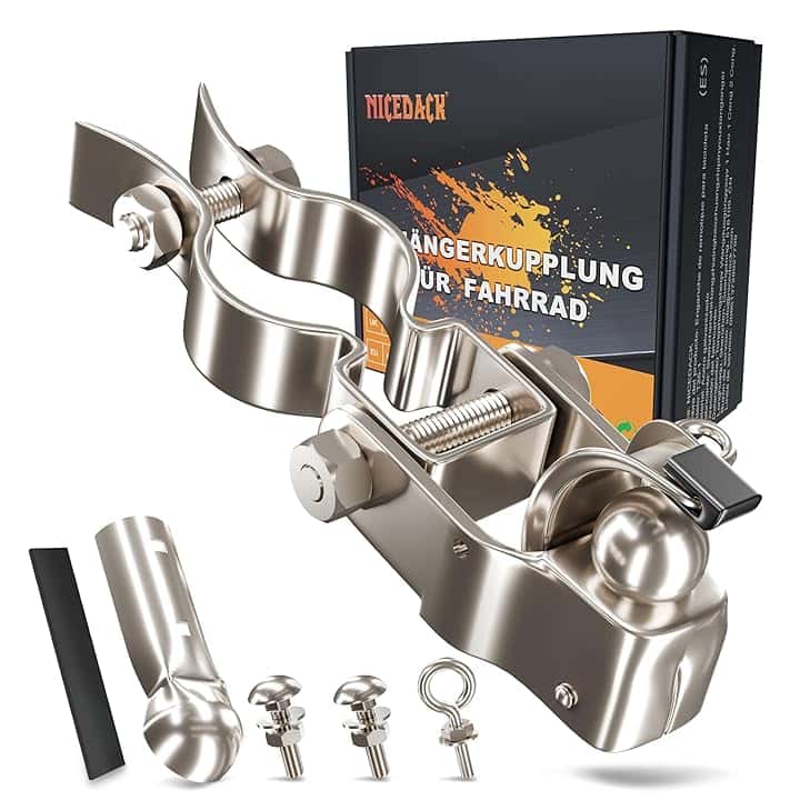 NICEDACK Gancio per Rimorchio Bici, Gancio di Traino per Rimorchio Bici, Attacco Rimorchio Bicicletta, Gancio Carrello Bici, Sistema di Traino Bici Compatible con I Comuni Reggisella per Riciclette