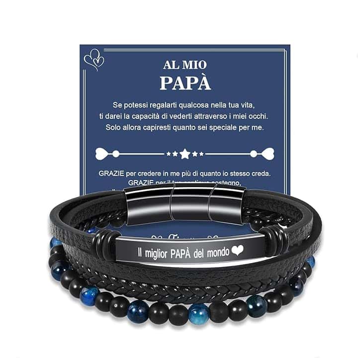 VGWON Regalo Uomo Bracciale da Uomo in Vera Pelle con Pietre Naturali, Regalo per Lui Marito Fidanzato Figlio Papà Nonno, Regalo San Valentino Compleanno Natale Anniversario