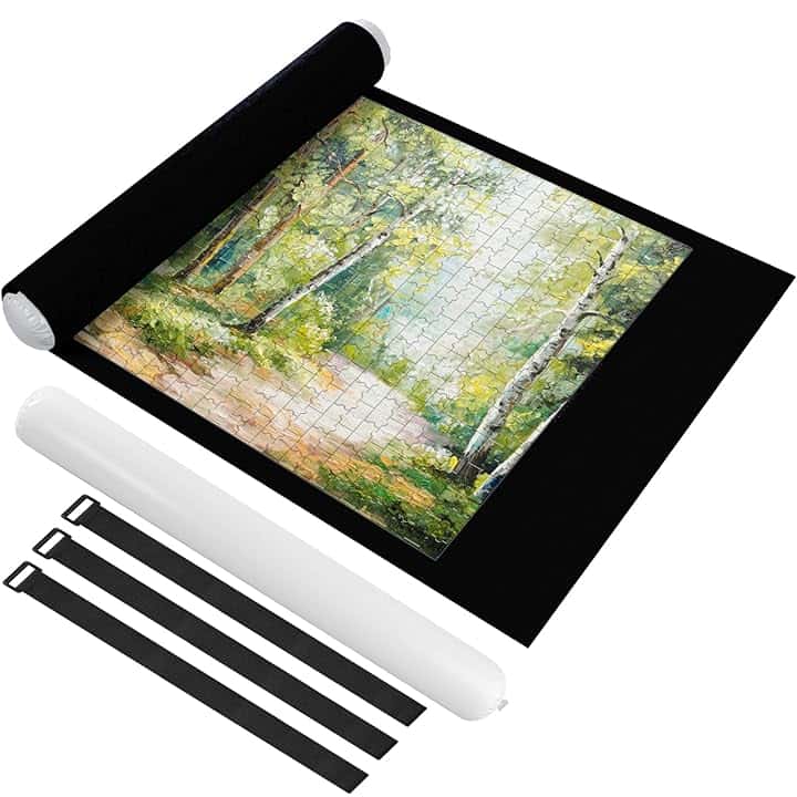 Ainiv Tappeto Puzzle 1500 Pz, Portatile Tappetino Feltro Antiscivolo Arrotolabile, Roll Mat Con Pompa Gonfiabile, Nero