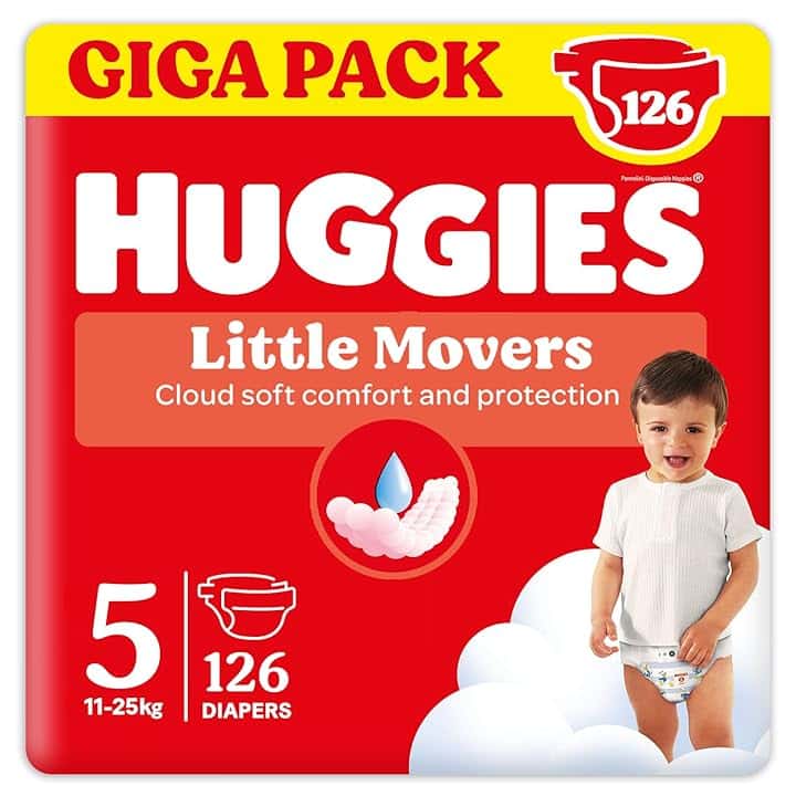 Huggies Pannolini Little Movers, Taglia 5 (11-25 Kg), Confezione da 126 pannolini, Formato Gigapack