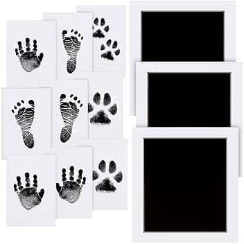 Impronta Mani e Piedi Neonati Inchiostro 10x8 cm, Kit Impronte Neonato 3Pcs Impronte di Mani e Piedi Cuscinetto del Timbro SenzaTocco non Tossici Sicuri,Kit Impronta Cane/Gatto-Nero