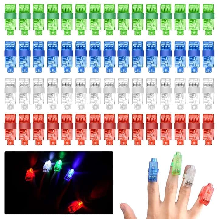 Ainiv 60 Pezzi Luci Da Dito LED, Dito Bastoncini Anello Giocattoli, Sacchetti per Feste Di Compleanno, Carnevale, Halloween, Natale, Feste, 4 Colori