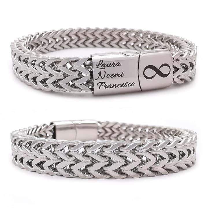 ALMENDRA Bracciale da uomo personalizzato in acciaio inox a catena braccialetto con incisione da personalizzare nome scritta