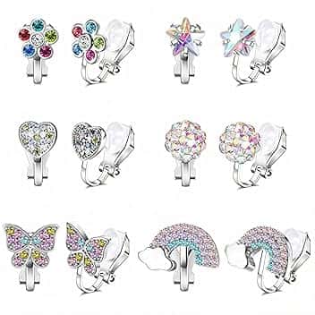 HTTDSLF 6 Paia Orecchini a Clip per Ragazze, Accessori per Gioielli da Principessa, Orecchini Piccoli per Bambine, Bambina Clip, Senza Buco Carino Colorati, Gioielli Regali per Donne Ragazze