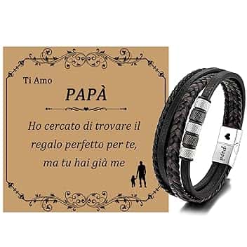 JSNOM Bracciale Regalo Festa del Papà: Bracciali Gioielli in pelle Intrecciata Regalo di Natale Compleanno, Braccialetto pelle Regali per la festa del Papà