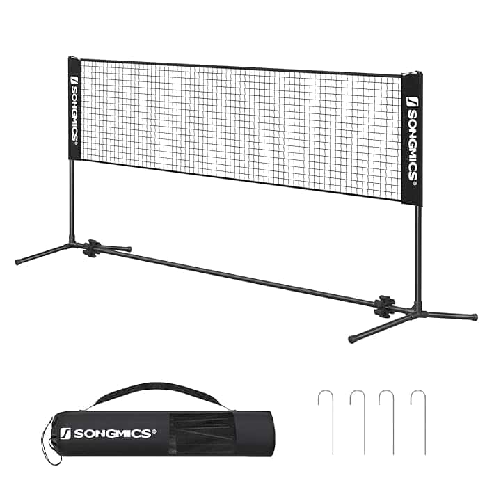 SONGMICS Rete da badminton da 3 m, rete da pallavolo, altezza pali regolabili, set portatile per tennis