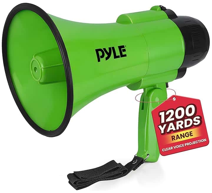 Pyle Megafono a Batteria con Sirena, Megafono Portatile 30 Watt, Microfono, 2 Modalità, Suono PA, Manico Pieghevole, per Cheerleading e Polizia, Verde