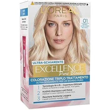 L'Oréal Paris Excellence Creme, Tinta Colorante con Triplo Trattamento Avanzato, Copre i Capelli Bianchi per un Risultato a Lunga Durata, 01 Biondo Ultra Chiaro Naturale