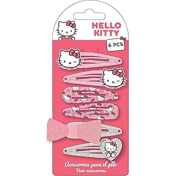 CERDÁ LIFE'S LITTLE MOMENTS Hello Kitty 6 pezzi ganci per capelli per ragazze | Set di spille metalliche rosa con glitter, fiocco decorativo e disegni originali Sanrio
