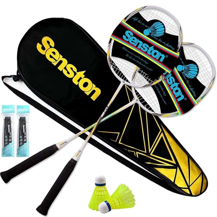 Senston Racchetta da Badminton per 2 Giocatori, Racchette da Badminton con Borsa,Volano, Overgrip