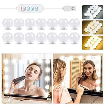 OSDUE Luci da Specchio, Trucco Luci da Specchio LED Stile Hollywood, 14 Lampadine Dimmerabili, 3 Modalità di Colore con Cavo di USB, Applica a Specchio Cosmetico, Lampada Specchio Bagno