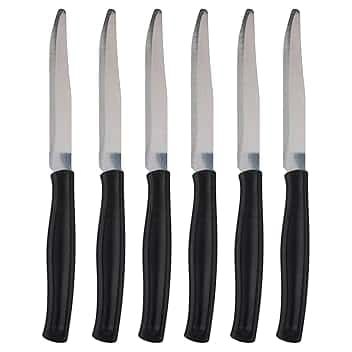 Set 6 coltelli da tavola, Lama seghettata in Acciaio Inox, Manico in plastica PP, Nero, SìChef