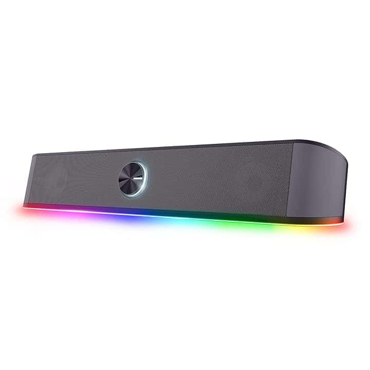 GXTrust 1619 Rhox Soundbar PC Illuminata RGB, 12W Casse PC Stereo Speaker con Illuminazione Regolabile, Alimentazione USB, Jack 3.5 mm, Altoparlanti per Computer, Laptop, TV - Nero/Grigio