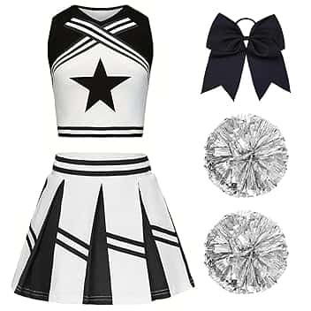 Vestito Cheerleader Bambina Costume da Cheerleader per Ragazze Bambini con Pon Pon Cheerleader e cerchietto per capelli Uniforme da Cheerleader Bambina per Carnevale Compleanno Halloween Feste Cosplay