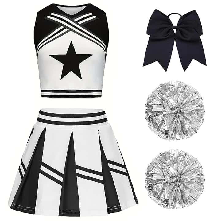 Vestito Cheerleader Bambina Costume da Cheerleader per Ragazze Bambini con Pon Pon Cheerleader e cerchietto per capelli Uniforme da Cheerleader Bambina per Carnevale Compleanno Halloween Feste Cosplay