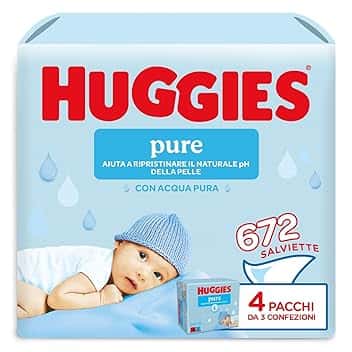 Huggies Pure Salviette Umidificate per Bambini, 672 Salviette, 99% Acqua pura, Ipoallergeniche e Senza Profumo, (12 pacchi x 56 pz)