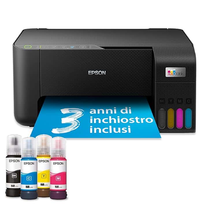 Epson EcoTank ET-2862 Stampante Multifunzione A4 con Serbatoi Ricaricabili Alta Capacità, 4 Flaconi Inclusi fino a 3600pag B/N 6500pag Colore, ottieni 20€ di cashback