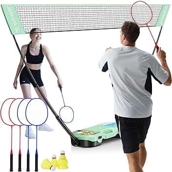 BAGAIL Set da Badminton Portatile - Borsa per riporre l'attrezzatura - Base autonoma - Installazione Rapida - Rete da Badminton con 4 Racchette e 4 volani per Giocare all'Interno e all'Esterno