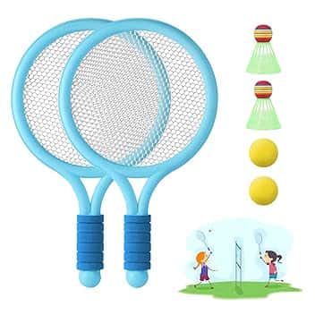 Racchetta tennis Bambino racchette badminton 1 paio di racchette da badminton con 2 Palline da Tennis e 2 volani per tennista regalo per bambini Sport all'aperto indoor