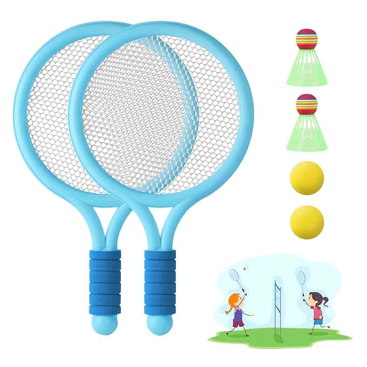 Racchetta tennis Bambino racchette badminton 1 paio di racchette da badminton con 2 Palline da Tennis e 2 volani per tennista regalo per bambini Sport all'aperto indoor