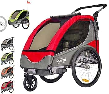 PAPILIOSHOP MOVER Rimorchio Bici per Bambini Passeggino. Anti Rovesciamento Barriera di protezione per le ruote finestre in PVC. 2 posti cintura di sicurezza a 5 punti porta oggetti sedile imbottito