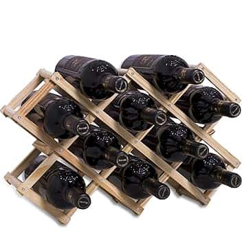 Newaner portabottiglie vino pieghevole contenere 10 bottiglie 45X12.5X31CM, cantinetta vino legno,porta bottiglie acqua artigianale a 3 livelli, portavino organisateur per Bar, soggiorno, cucina