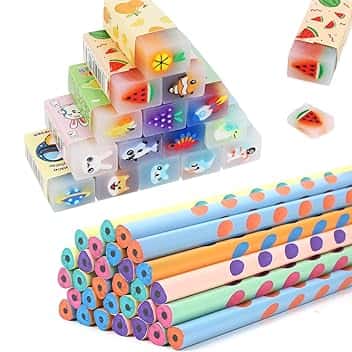 60 pezzi Gadget Compleanno Bambini 30 Matite Bambini con 30 Gomme Cancellare Regalini Fine Festa Compleanno Matite Divertente