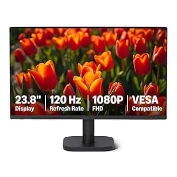 Amazon Basics - Monitor per Computer da 60.45 cm 120 Hz, FHD 1080 P, HDMI, DP, VGA, Compatibile VESA, per Ufficio, Casa, Nero