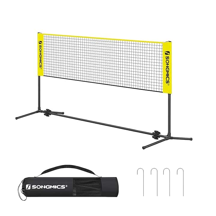 SONGMICS Rete da badminton da 3 m, rete da pallavolo, altezza pali regolabili, set portatile per tennis